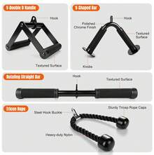 Huini Cable Machine Attachment Set, 4-Piece Set, Lat Pulldown Attachments For Home Gym Equipment, Tricep Pull Down Attachment For Home Gym Accessories, Lat Pull Down Bar And Tricep Rope Cable Attachment - V Bar, Double D Handle, Tricep Rope, Straight Bar - View 7