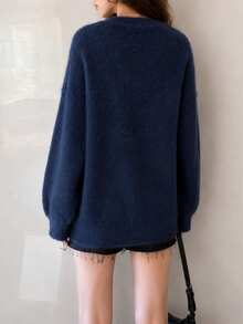 Women's Autumn/Winter Elegant Elegant Minimalist Style 2 In 1 Pullover Sweater - Navy Blue - View 2