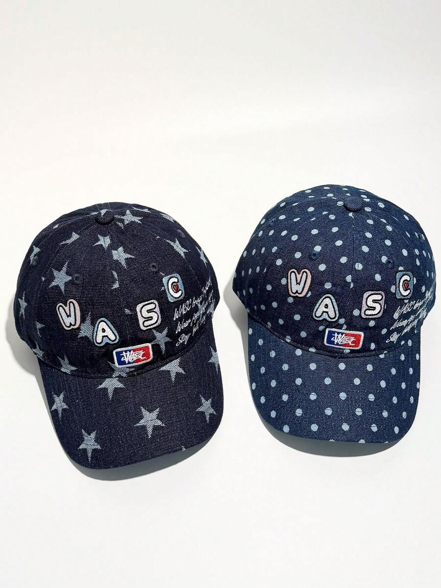 1pc Star, Polka Dot, Letter Embroidered Baseball Cap, Unisex Couple Style, Retro Soft Top Hat, Blogger Style Baseball Cap, Fashion Decorative Outfit Curved Brim Hat - Multicolor - View 1