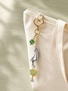 Heart-Shaped Lobster Clasp, Hand-Holding Heart Shape, Four-Leaf Clover, Butterfly, Imitation Jade Pendant Keychain; A Unique And Gentle Bag Charm. - Multicolor - View 8