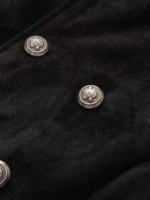 Women's Double-Breasted Court Style High Neck Cropped Jacket - Black - View 7