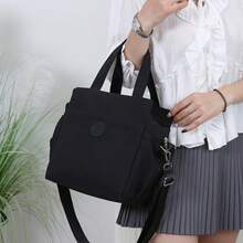DLIU New, Large Capacity, Solid Color, Lunch Bag With Shoulder Strap And Hand Carry, Lunch Box Storage Bag, Suitable For Office Lunch, Outdoor Picnic, Daily Use, Fabric Exterior, Aluminum Foil Interior, Fully Zipped Closure, Front Zipper Pocket, Side Pockets - Black - View 8