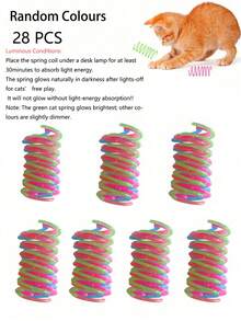 3/7/11/20/31pcs Glowing Spring Indoor Cat Toy Set, Spiral Design, Jelly Color Interactive Kitten Toys, Suitable For Chasing, Playing And Exercising, Providing Nighttime Interactive Entertainment For Cats - Multicolor - View 18