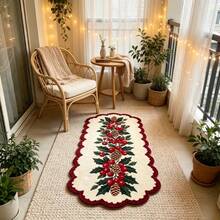 1 pc Karpet Dekoratif Natal Motif Berry Holly dan Pinus, Bahan Bulu Lembut Ramah Kulit, Bagian Bawah Anti Selip, Tepian Bergelombang, Karpet Panjang Mudah Dibersihkan, Cocok untuk Kamar Tidur Samping Tempat Tidur, Lorong, Pintu Masuk, Sempurna untuk Dekorasi Rumah Liburan Natal - MultiWarna - View 3