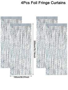 1/2/4件裝 銀色金屬感雨簾 100*200cm 塑膠雷射流蘇簾，適用於性別揭曉派對、生日派對裝飾、婚禮背景道具 - 銀色 - 查看 10