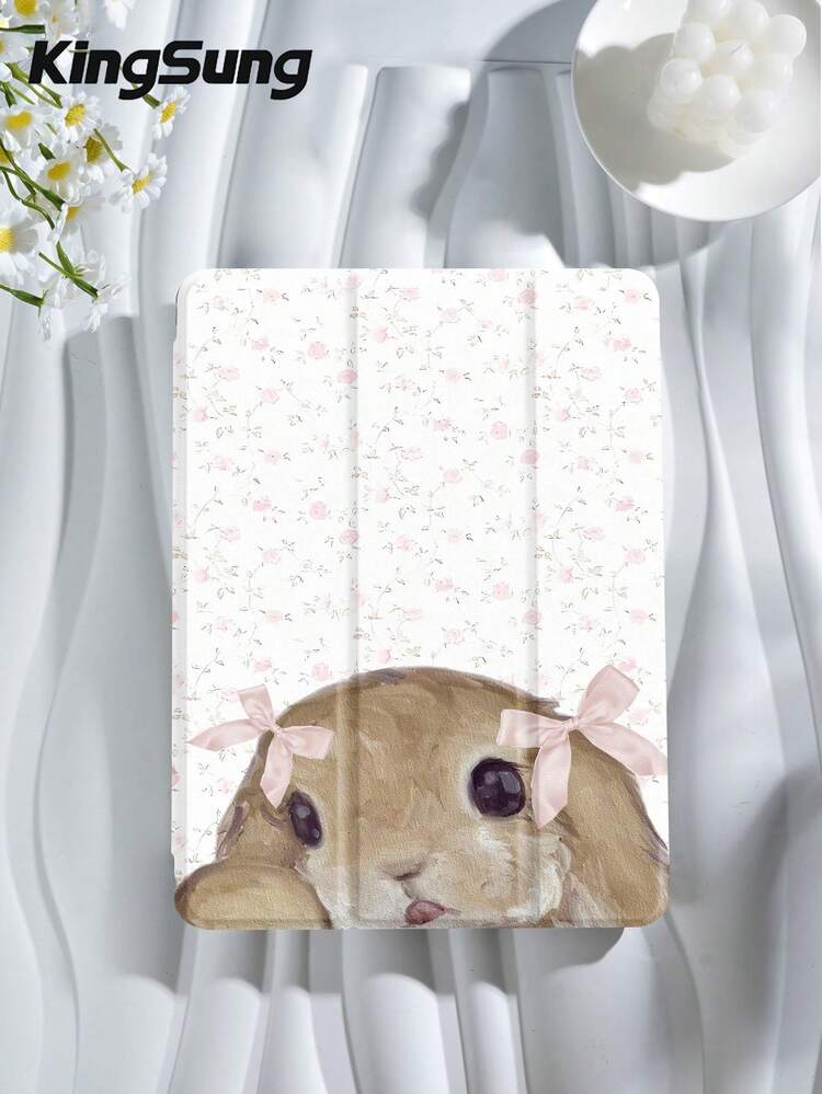 Kingsung Rabbit Floral Bow Pattern Tablet Case, Compatible With IPad 9.7/10.2/10.5/10.9/12.9/Pro 11, 10th Generation, Compatible With Samsung Galaxy Tab S6 Lite 10.4-Inch, Compatible With Kindle Paperwhite 12th Gen 2024, Kindle 11th Gen 2022, Clara Color, Soft Fall Protection, Intelligent Standing/Automatic Wake-Up/Sleep - Multicolor - View 1