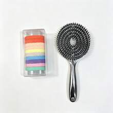 Hollow Metal Ventilated Massage Comb, Multi-Color Thick Hair Tie Set, Anti-Static Detangling Styling Comb And Elastic Hair Tie Combination, Suitable For Home And Salon Hair Care - Silver Comb - B Style Hair Tie - View 14