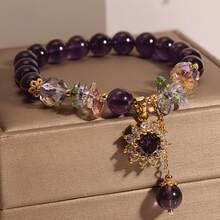 Healing Crystal/Purple Natural Bracelet With Sunflower Decoration - Purple And Gold Toned Fashion Jewelry - Multicolor - View 2
