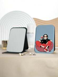 1PC INS Portrait Series Portable Folding Makeup Mirror, Ultra-Thin Lightweight Convenient Durable PU Leather, Suitable For Various Occasions Travel Party Work School, Suitable For All Ages - Multicolor - View 7