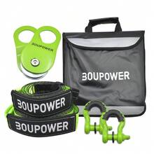 GOCAPTAIN 10T Offroad Bergungsset für LKW & Geländewagen – Schwerlast Snatch Block Umlenkrolle, 3" x 8' Tree Saver Gurt, 2 D-Ring Schäkel, Winch Zubehör, Aufbewahrungstasche – Robustes Recovery Kit - Grün mit 20-Fuß-Abschleppseil - Übersicht 2