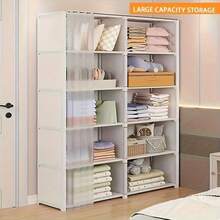 Dustproof 6-Tier Double Row Fabric Storage Wardrobe With Drawer And Curtain, 155cm Height Open Closet Organizer For Bedroom Dorm Living Space Easy Assembly Portable Clothes Rack Cabinet - Multicolor - View 11