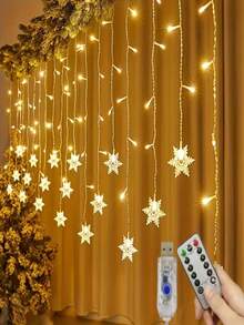 1pc Snowflake Curtain String Lights, 96-LED Snowflake Fairy Lights, 8 Lighting Modes, USB-Powered Christmas Snowflake Curtain Lights, Perfect For Christmas Decorations, Home Decor, Party Decor, Bedroom Decor, Room Decor, And Wedding Decor - Christmas Curtain Lights - View 10