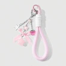 Sweet Romantic Gentle Pink Wrist Strap With Bow, Star, Strawberry, Heart And Pom Pom DIY Keychain Bag Pendant - Baby Pink - View 7