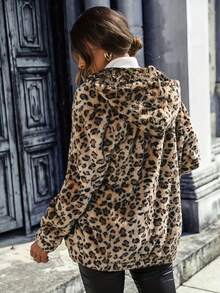 New Women's Autumn And Winter Fashion Leopard Print With Velvet Zipper Pocket Daily Jacket - Brown - View 2