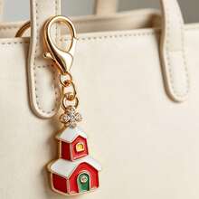 3pcs/6pcs Christmas House Enamel Keychain Charms, Church Cottage Pendant With Happy Holidays Greeting Card, Lobster Clasp Holiday Gift - Multicolor - View 8
