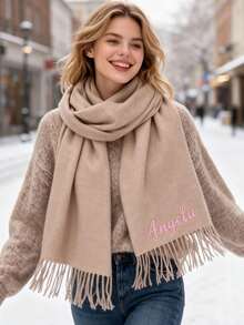 1pc Customized Name Embroidered Scarf, Personalized Winter Scarf For Men And Women, Can Customize Logo Or Name Initials, Anniversary, Birthday, Christmas Gift - Multicolor - View 5