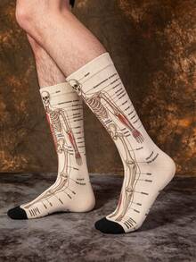 1/3 Pairs Funny Human Anatomy Jacquard Mid-Calf Socks, Halloween Street Style Creative Skeleton & Muscle Men's Socks - Multicolor - View 4