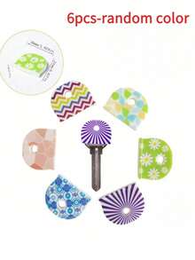 2-8pcs Random Color Printed Silicone Key Covers, Multiple Pattern Key Head Identification Caps, Home & Office Key Easy Identification Protective Caps, D-Shaped Key Head Label Covers, Easily Distinguish Various Keys - Multicolor - View 14