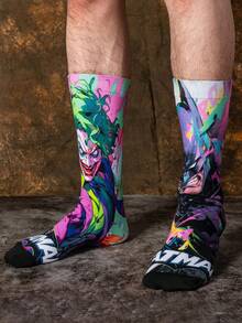 Warner Bros 1/2 Pairs Creative Street Clown Batman Cartoon Jacquard Unisex Mid-Calf Socks, Fun Halloween Gift - Multicolor - View 6