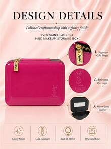 Kotak penyimpanan makeup YSL warna pink, 16,5 x 11 cm, satuan, finishing mengkilap dengan cermin terintegrasi, cocok untuk penggunaan sehari-hari dan menyimpan makeup serta aksesoris. - Berwarna merah muda - View 6