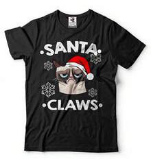 Cat Print T-Shirt T-Shirt With Santa Claus Motif - Multicolor - View 1