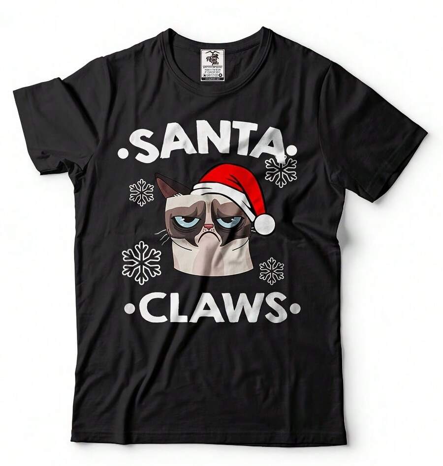 Cat Print T-Shirt T-Shirt With Santa Claus Motif - Multicolor - View 1