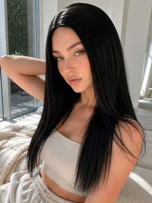 28 Inch Black Middle Part Long Straight Women's Wig, Natural Fashionable Style, Suitable For Women's Daily Wear And Party Occasions - 28-inch Black Middle Part - View 2