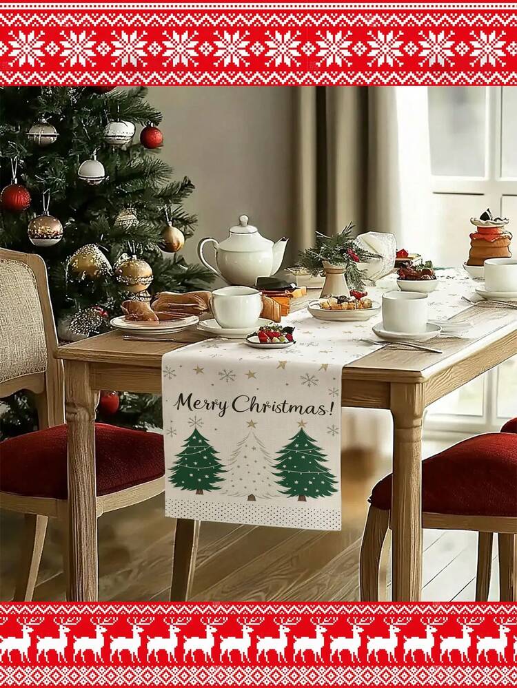 [Christmas Hot]1pc,Christmas Table Runner,Christmas Tree Tablecloth,Reindeer,Snowman,Snowflake,Christmas,Merry Christmas,Christmas Decoration Supplies,Christmas Gift,Christmas Decoration,Christmas Decorative Rectangular Tablecloth,Suitable For Home Decor,Living Room Decor,Multiple Size Options - Multicolor - View 1