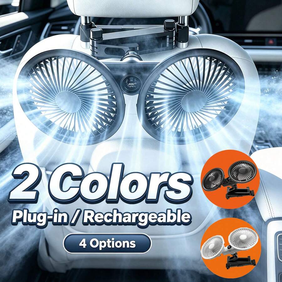 RV Car Quiet Fan, Dual Head Ventilation Fan, 360 Degree Rotation, Powerful Airflow, Ultra Quiet Operation, Convenient Clip Installation, Suitable For Car And Home Use