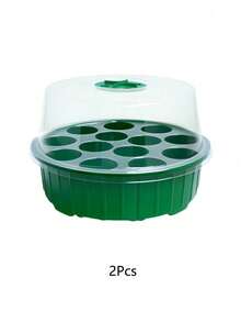 2pcs 13-Hole Round Seedling Tray + High Transparency Moisture-Retaining Lid + Water Tray | Home Vegetable & Flower Sprouting Tool Transparent Plastic Propagation Box Hydroponic/Soil-Based Dual Use (Essential For Indoor Gardening Beginners) - Multiple Styles - View 9