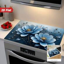 (Hot !!) 1件 2D花卉圖案平面爐灶保護墊，防滑耐熱橡膠爐灶蓋墊，適用於感應爐、玻璃爐灶，多功能防刮墊，亦是烤箱、洗衣機、烘衣機及廚房裝飾的最佳選擇 - 彩色 - 查看 6