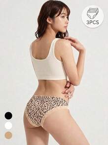 Mystèrelle 3pcs Women's Lace Trim Comfortable Ribbed Fabric Sweet Print Daily Versatile Triangle Panties - Multicolor - View 1