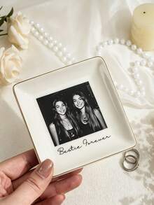 Personalized Ceramic Photo Trinket Dish - Custom Name/Text & Photo Suitable For Best Friend Wedding Gift, Bridesmaid Proposal, Jewelry Ring Holder For Table Centerpiece, Photo Display Plate - Multicolor - View 8