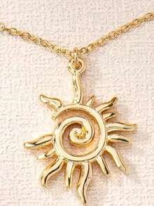 1pc Vintage Sun Totem Pendant Stainless Steel Necklace For Women, Non-Fading, Niche High-End Versatile Collarbone Chain, Adjustable Extended Chain, Daily Commute Casual Outfit Exquisite Accessory, Shiny Sun God Pattern Design With Strong Atmosphere, Eye-Catching For Evening Party Date Wear, Durable And Oxidation-Resistant - Multicolor - View 4