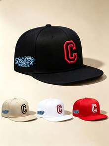 1pc Unisex Flat Brim Snapback Hat, 3D Letter C Embroidery With Chicago Side Logo Adjustable Baseball Cap Hip‑Hop Street Hat For Daily Sports Travel - Multicolor - View 2
