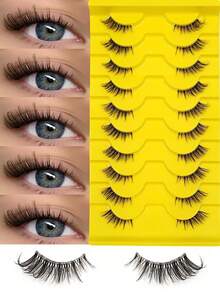Asiteo 10 Pairs Half Eyelashes,Wispy Soft And Fluffy Lightweight Fake Lashes,3D Faux Mink Lashes,For Beginners Daily Used Makeup False Lashes,Natural Eyelashes Corner - Black - View 1
