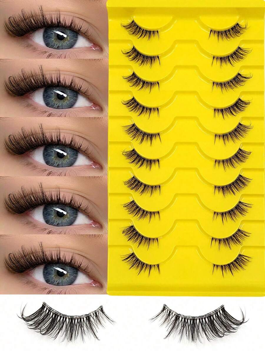 Asiteo 10 Pairs Half Eyelashes,Wispy Soft And Fluffy Lightweight Fake Lashes,3D Faux Mink Lashes,For Beginners Daily Used Makeup False Lashes,Natural Eyelashes Corner - Black - View 1
