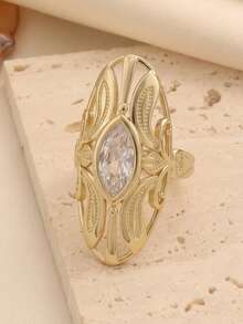 1pc Fashionable Personalized Gold Tone Ring, Suitable For Women's Daily Commute Wear, Holiday Gift - Gold - View 11