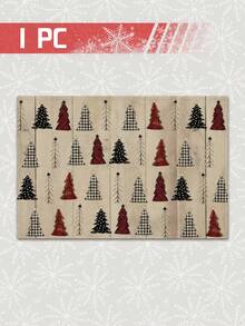 1/4p/6pcs Christmas Table Decor Placemats With Pine Tree Elements, Heat Resistant Faux Linen Polyester Fiber Material, Rectangular Washable Table Mats, Suitable For Home Dinner, Coffee Table, Durable Kitchen And Dining Room Decoration, Party And Scene Decor, Home Decor - Multicolor - View 30