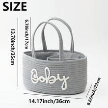 Letter Design Removable Lining Rope Woven Baby Storage Basket With Compartments, Diaper Caddy Organizer Dry Wet Separation For Nursery Bedroom Closet Organization - Multicolor - View 4