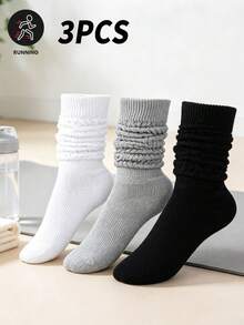 3 Pairs Fashion Minimalist Long Tube Slouch Socks, Daily Versatile Long Slouch Socks, Casual Sports Socks, Unisex, Suitable For Couples, Breathable And Comfortable, Holiday Gift - Multicolor - View 1