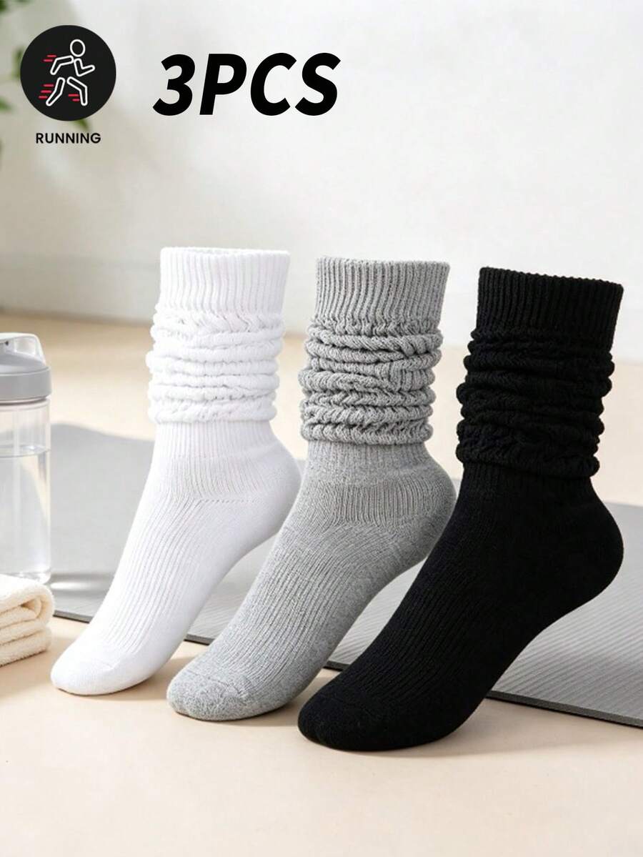 3 Pairs Fashion Minimalist Long Tube Slouch Socks, Daily Versatile Long Slouch Socks, Casual Sports Socks, Unisex, Suitable For Couples, Breathable And Comfortable, Holiday Gift - Multicolor - View 1