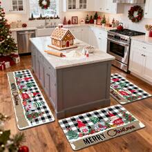 1/2/3pcs Christmas Theme Kitchen Rug, Flannel Kitchen Mat, Soft Comfortable Absorbent Non-Slip Machine Washable With Non-Slip Backing, Suitable For Multiple Scenes: Entryway, Living Room, Bedroom, Kitchen, Dining Room, Bathroom, Laundry Room, Hallway, Christmas Holiday Home Decor - Multicolor - View 6