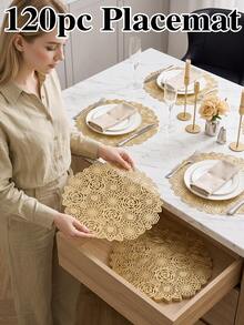 4/120pcs Gold Hollow Flower PVC Placemats, Washable Tabletop Protection Pads, Non-Slip Tableware Mats, Odorless Decorative Mats, Suitable For Restaurants, Cafes, Homestays, Fit For Holidays, Parties, Gatherings, Birthdays, Weddings, Dinners - Multicolor - View 19