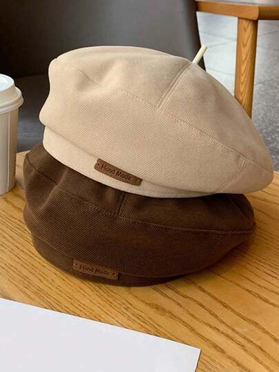 Béret pour femmes, style rétro, polyvalent, décoration de lettres, flatteur pour le visage, casquette octogonale, chapeau citrouille, automne/hiver