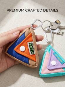 Color Matching Triangle Key Bag, Macaroon Contrast Mini Nylon Purse, Carabiner Zipper Portable Hanging Storage Bag, Suitable For Daily Use. - Multicolor - View 2