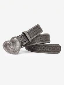 1pc Heart Buckle Western Style Belt, Embossed Faux Leather, Bohemian Style, Suitable For Girls' Jeans, Dresses, Daily And Holiday Outfits - Belt - View 7