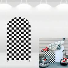 1pc/65pcs 2D Flat Chiara Arch Racing Backdrop - Durable Lycra Spandex Fabric, Black & White Checkered - Suitable For Event And Party Decoration (Stand Not Included) - Multicolor - View 7