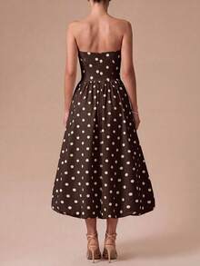 Elegante Vestido Midi Vintage Bohemio con Lunares, Sin Tirantes y Bajo de Burbuja, Adecuado para Invitada de Boda, Fiesta, Playa, Vacaciones de Verano, Salidas y Ocasiones de Graduación - Marrón Mocha - Ver 8