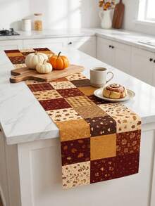 Autumn Vintage Table Runner, Pumpkin Maple Leaf Floral Plaid Print Long Tablecloth, Country Farmhouse Style Thanksgiving Decor, Suitable For Dining Room Kitchen Daily Meals, Country Style Autumn Party Decoration - Multicolor - View 6